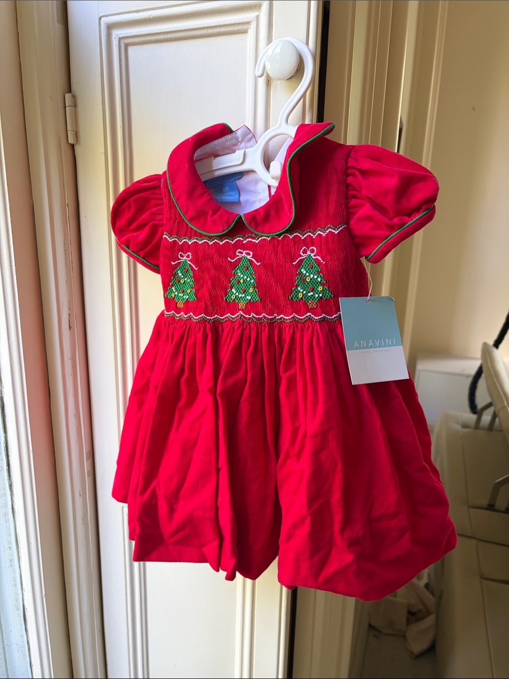 Baby girl Christmas smocked corduroy dress 6m